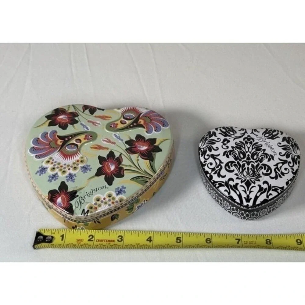 Brighton Heart Shaped  2 Tins Floral Peacock Damask Decorative Storage Box 86-02